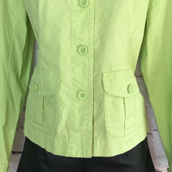 TALBOTS Petite Size 4P Lime Green lightweight Safari cotton blazer jacket - Picture 11 of 15